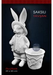 Polyester Saksılı Tavşan Biblo (29x20cm) - Tual Hobi Sanat