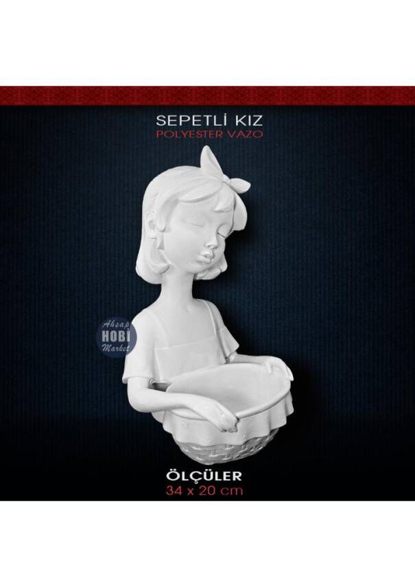 Polyester Sepetli Kız Saksı Vazo (34x20cm) - 2