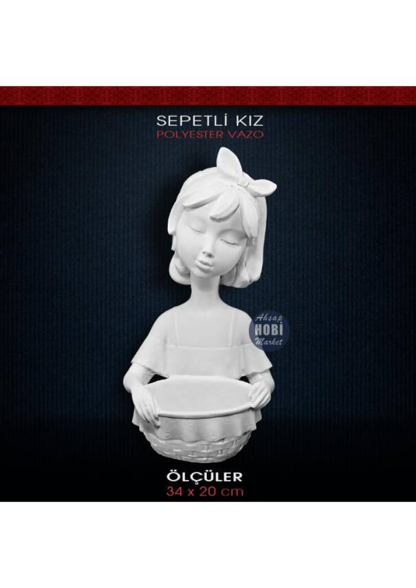 Polyester Sepetli Kız Saksı Vazo (34x20cm) - 1