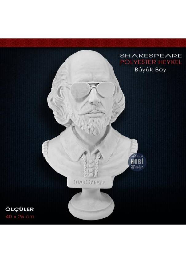 Polyester Shakespeare Heykeli Büyük Boy (40x25cm) Ham Polyester - 1