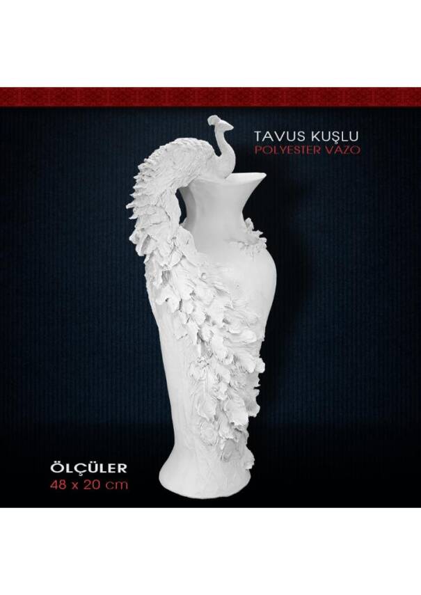 Polyester Tavus Kuşlu Büyük Vazo (48x20cm) - 1