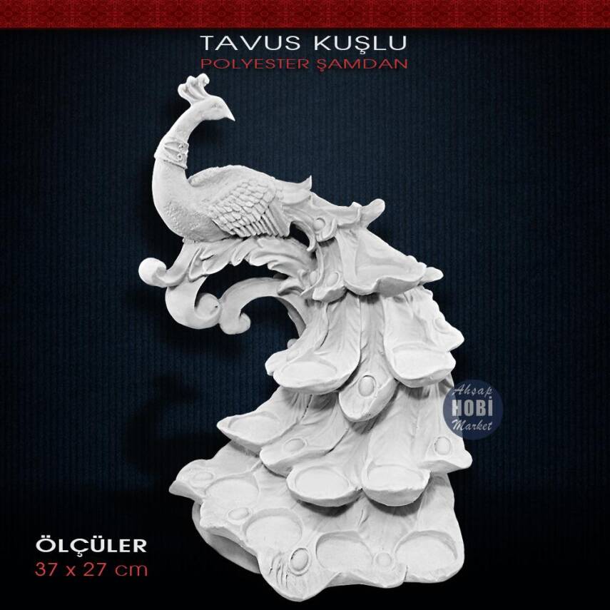Polyester Tavus Kuşlu Dev Şamdan Mumluk (37x27cm) - 1