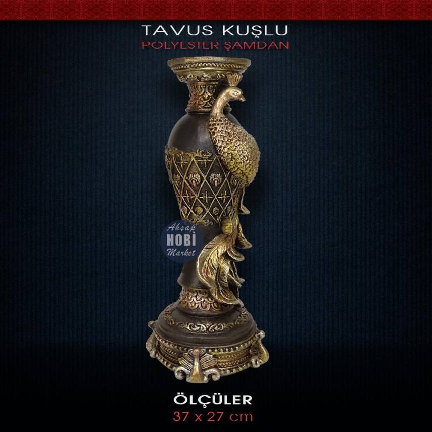 Polyester Tavus Kuşu Figürlü Şamdan (29x10cm) - 2