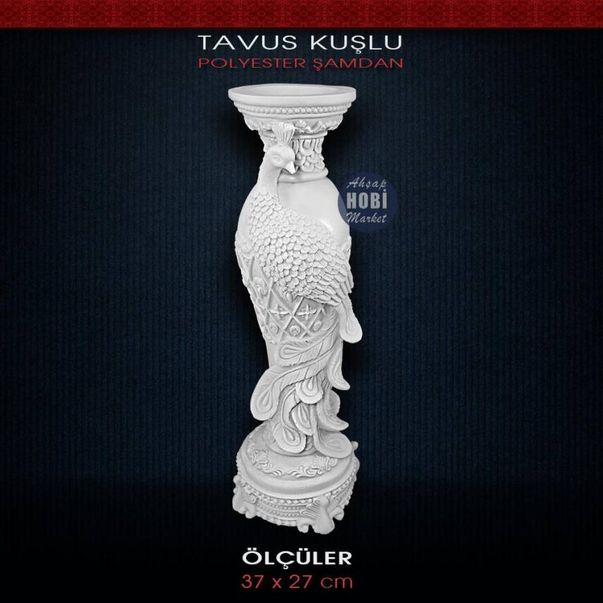 Polyester Tavus Kuşu Figürlü Şamdan (29x10cm) - 1