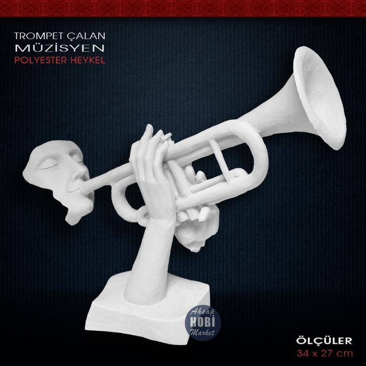 Polyester Trompet Çalan Adam Maske Heykeli (34x27cm) - 1
