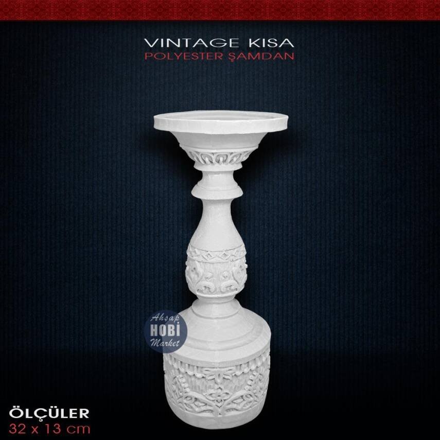 Polyester Vintage Şamdan Mumluk (32x13cm) Küçük Boy - 1