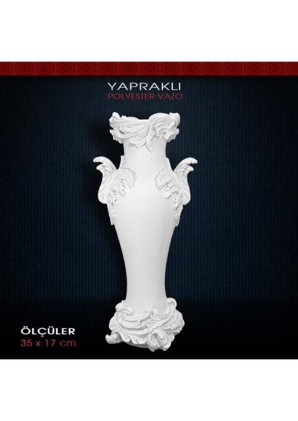 Polyester Yaprak Detaylı Varak Vazo (35x17cm) - 1