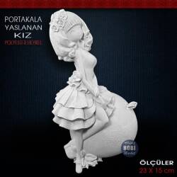 Portakala Yaslanan Kız Biblo (23x15 cm) Ham Polyester - Tual Hobi Sanat (1)