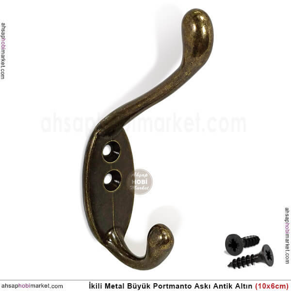 Portmanto Askısı Büyük İkili Metal (100x60 mm) Antik Altın - 1