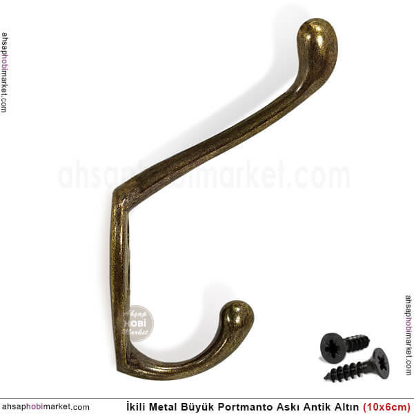 Portmanto Askısı Büyük İkili Metal (100x60 mm) Antik Altın - 2
