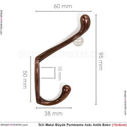 Portmanto Askısı Büyük İkili Metal (100x60 mm) Antik Bakır - 3