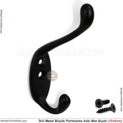 Portmanto Askısı Büyük İkili Metal (100x60 mm) Mat Siyah - Tual Hobi Sanat