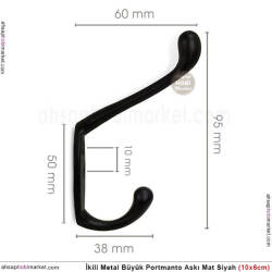 Portmanto Askısı Büyük İkili Metal (100x60 mm) Mat Siyah - 3