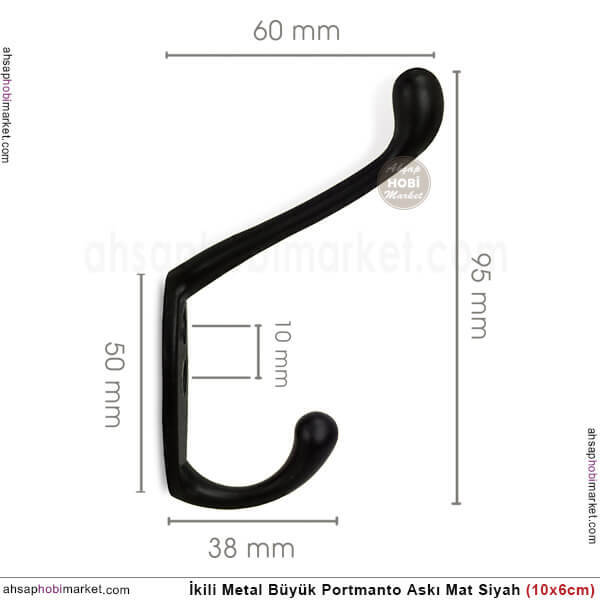 Portmanto Askısı Büyük İkili Metal (100x60 mm) Mat Siyah - 3