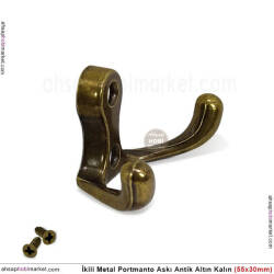 Portmanto Askısı İkili Kalın Metal (55x30 mm) Antik Altın - Tual Hobi Sanat (1)