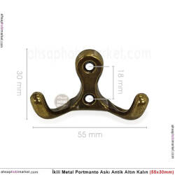 Portmanto Askısı İkili Kalın Metal (55x30 mm) Antik Altın - 3