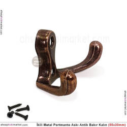 Portmanto Askısı İkili Kalın Metal (55x30 mm) Antik Bakır - Tual Hobi Sanat (1)