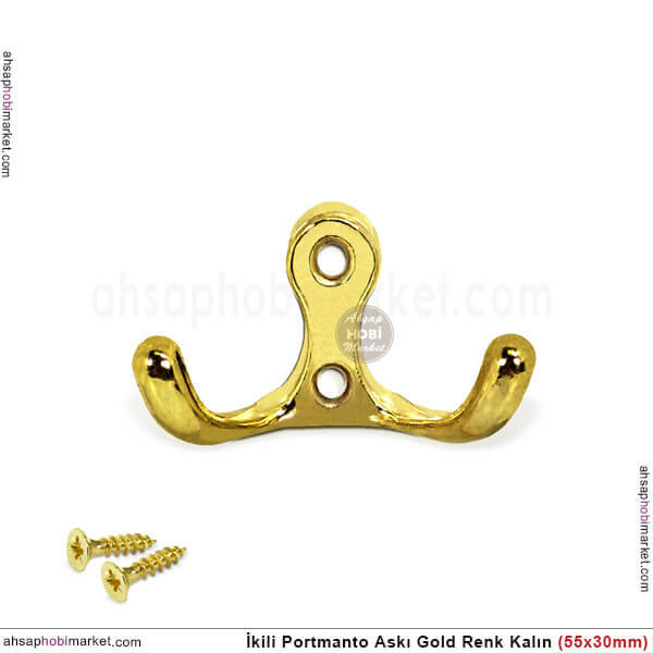 Portmanto Askısı İkili Kalın Metal (55x30 mm) Gold Renk - 2