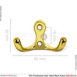Portmanto Askısı İkili Kalın Metal (55x30 mm) Gold Renk - 3