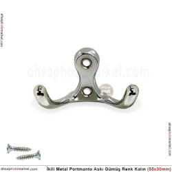 Portmanto Askısı İkili Kalın Metal (55x30 mm) Gümüş Renk - Tual Hobi Sanat