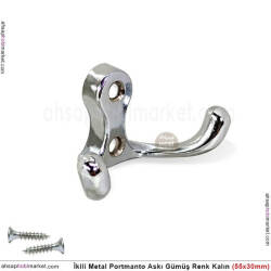 Portmanto Askısı İkili Kalın Metal (55x30 mm) Gümüş Renk - Tual Hobi Sanat (1)