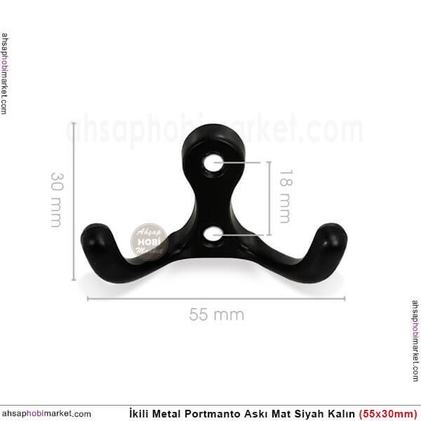 Portmanto Askısı İkili Kalın Metal (55x30 mm) Mat Siyah - 3