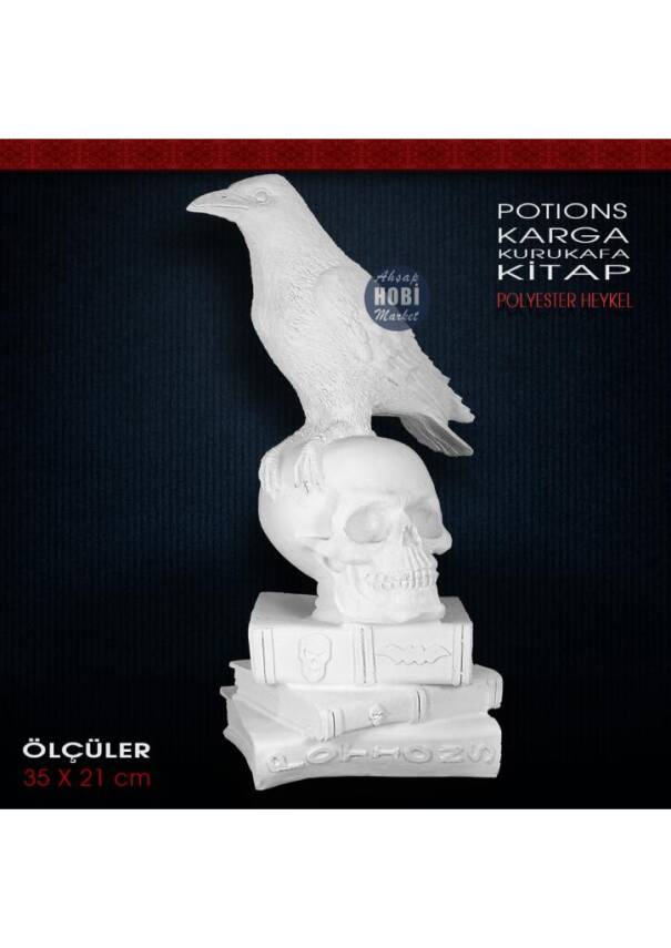 Potions Kuzgun Kurukafa Kitap Heykeli (35x21 cm) Ham Polyester - 1