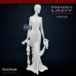 Prenses Lady Vintage Kadın Biblo (33x14cm) Ham Polyester - Tual Hobi Sanat