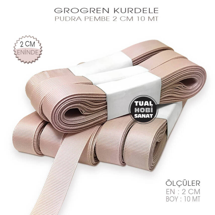 Pudra Pembe Grogren Kurdele (Genişlik 2 cm) 10 Metre - 1