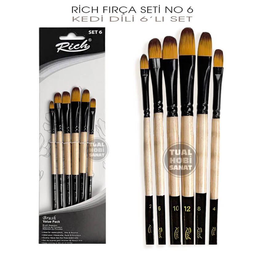 Rich Fırça Seti No:6 Kedi Dili Fırça Seti 6 Parça - 1