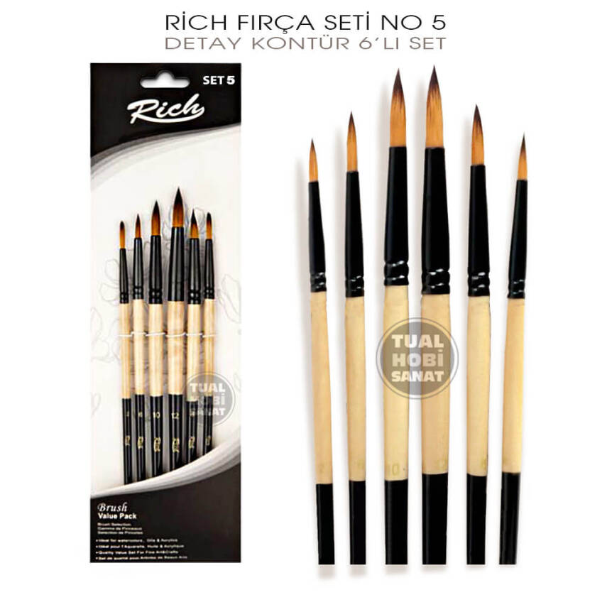 Rich Fırça Seti No:5 Detay Kontür Fırça Seti 6 Parça - 1