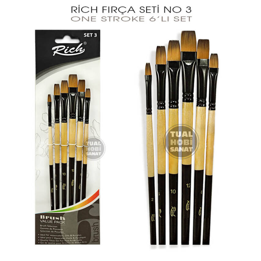 Rich Fırça Seti No:3 One Stroke Fırça Seti 6 Parça - 1