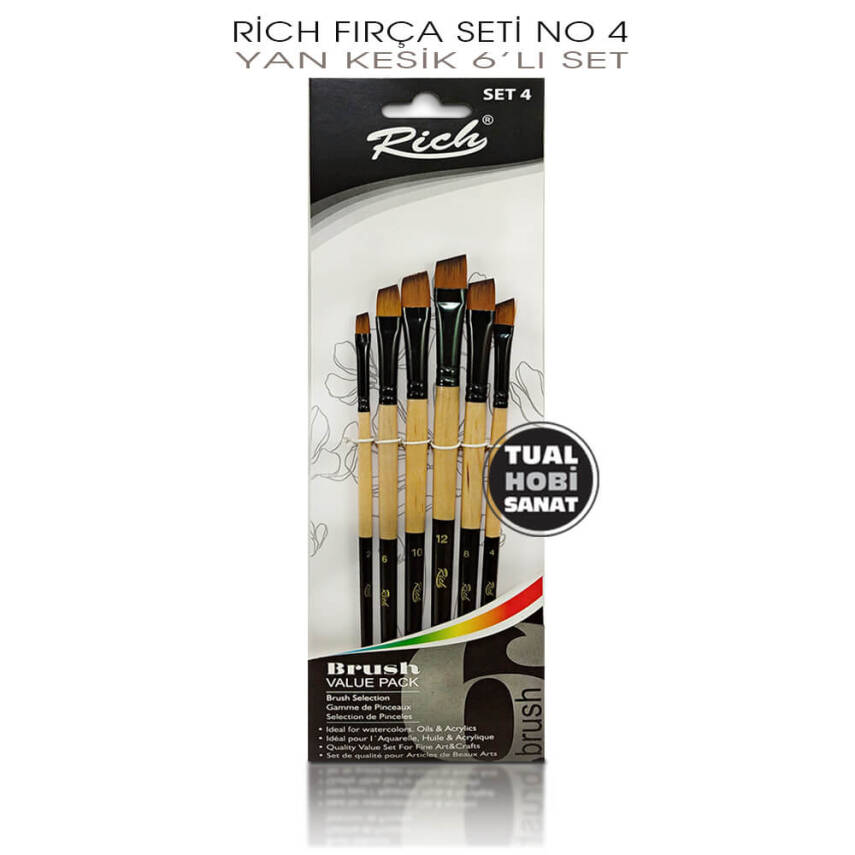 Rich Fırça Seti No:4 Yan Kesik Fırça Seti 6 Parça - 2