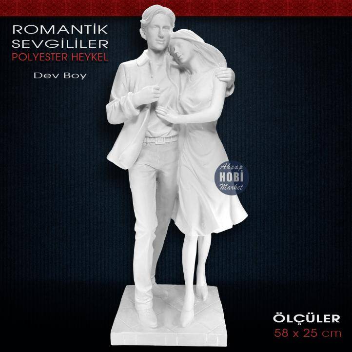 Romantik Sevgililer Heykeli Dev Boy (58x25cm) Ham Polyester - 1