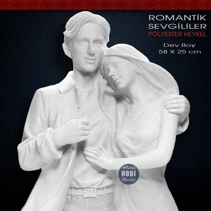 Romantik Sevgililer Heykeli Dev Boy (58x25cm) Ham Polyester - 2