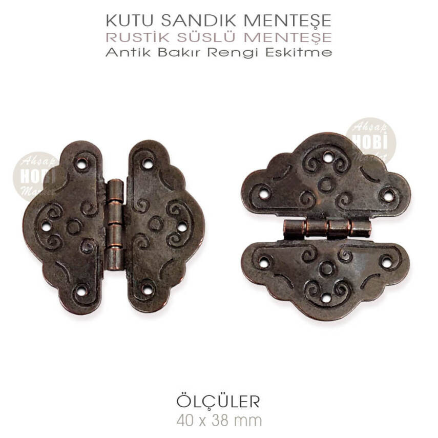 Rustik Süslü Menteşe Antik Bakır Küçük Boy (40x38 mm) - 1