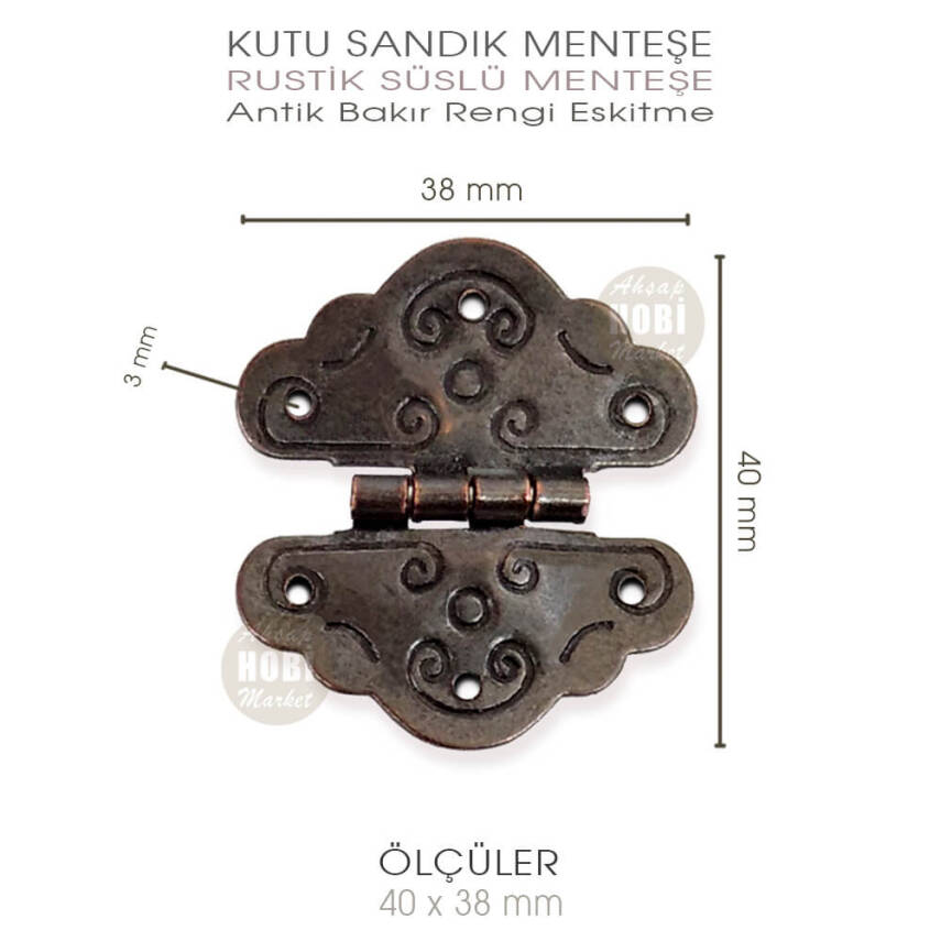 Rustik Süslü Menteşe Antik Bakır Küçük Boy (40x38 mm) - 2
