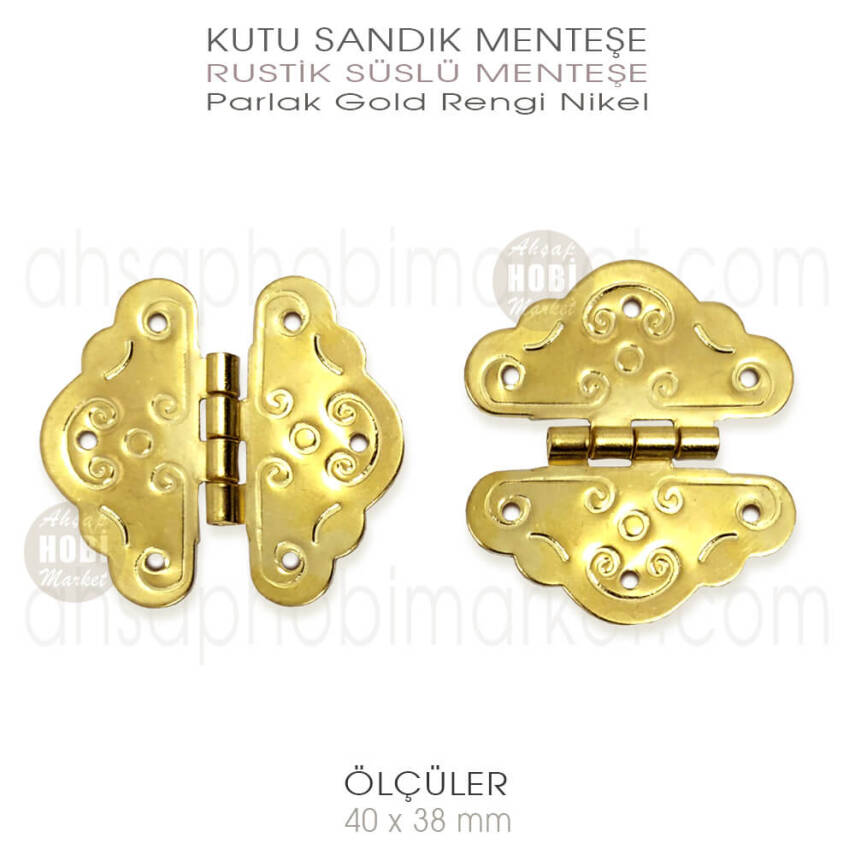 Rustik Süslü Menteşe Parlak Gold Küçük Boy (40x38 mm) - 1