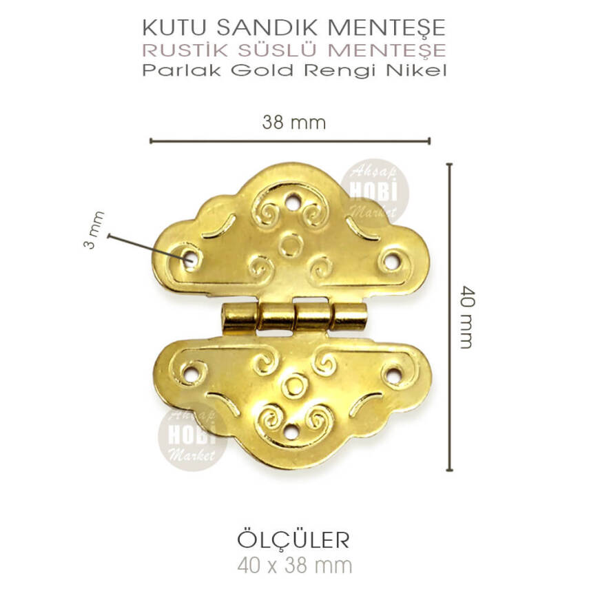 Rustik Süslü Menteşe Parlak Gold Küçük Boy (40x38 mm) - 2
