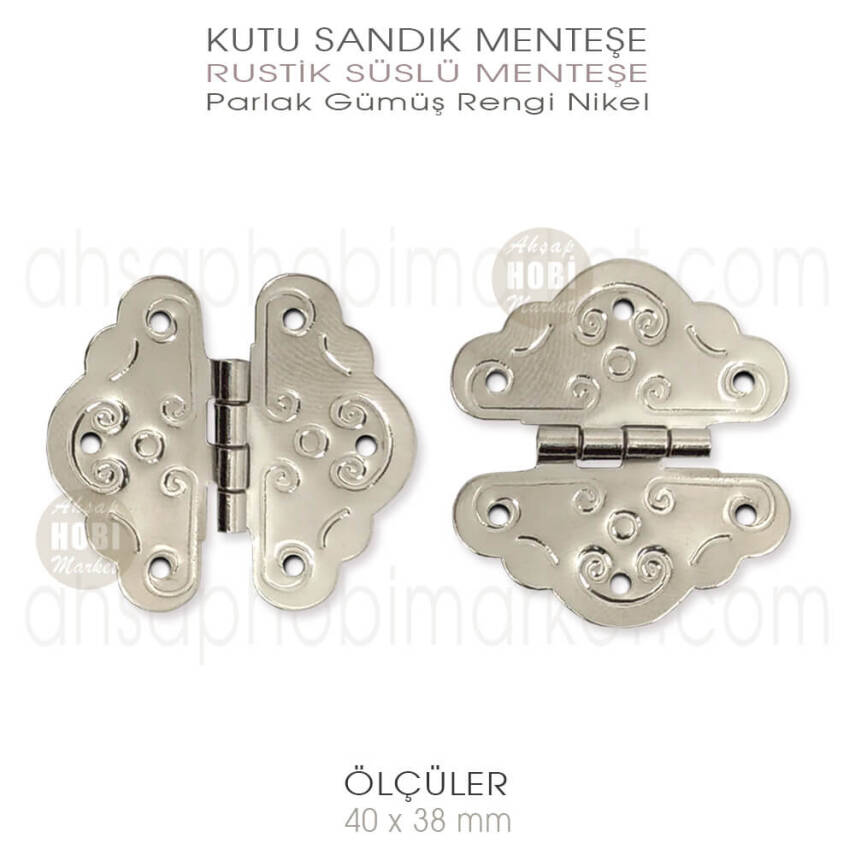 Rustik Süslü Menteşe Parlak Gümüş Küçük Boy (40x38 mm) - 1