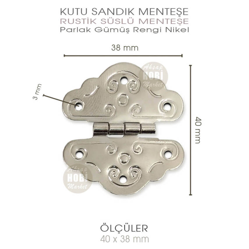 Rustik Süslü Menteşe Parlak Gümüş Küçük Boy (40x38 mm) - 2