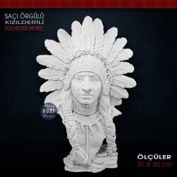 Saç Örgülü Kızılderili Heykeli (31x20 cm) Ham Polyester - Tual Hobi Sanat