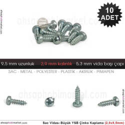 Sac Vidası Orta 10 Adet YSB (2,9x9,5 mm) Mat Gümüş - Tual Hobi Sanat