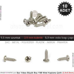 Sac Vidası Orta 10 Adet YSB (2,9x9,5 mm) Parlak Gümüş - Tual Hobi Sanat