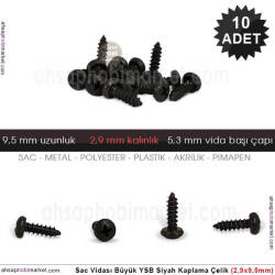 Sac Vidası Orta 10 Adet YSB (2,9x9,5 mm) Siyah - Tual Hobi Sanat