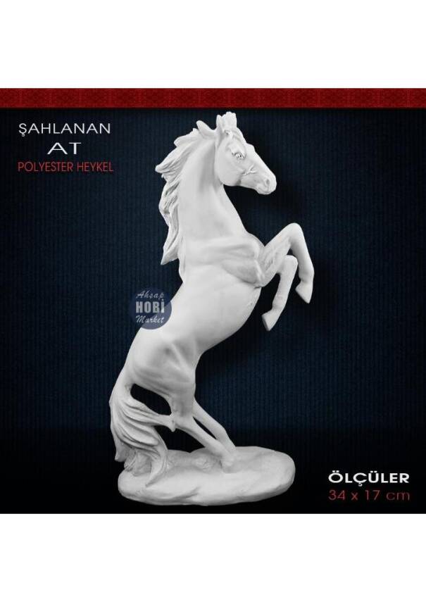 Şahlanan At Biblo Heykeli (34x17 cm) Ham Polyester - 1