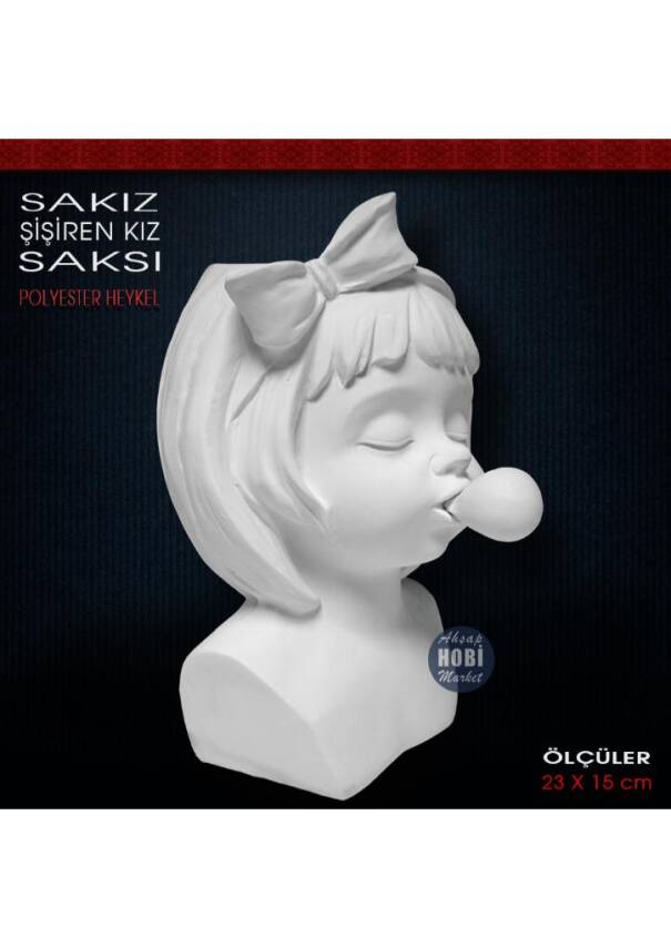 Sakız Şişiren Kız Saksı (23x15 cm) Ham Polyester - 2