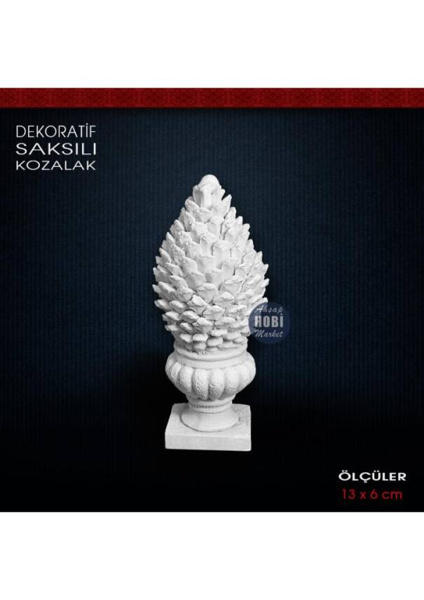 Saksılı Kozalak Biblo (13x6 cm) Ham Polyester - 1