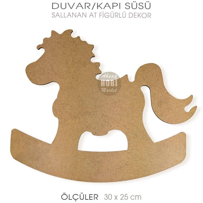 Sallanan At Ahşap Duvar Pano Kapı Süsü (30x25 cm) - 3