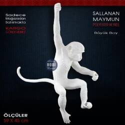 Sallanan Maymun Heykel Aplik (59x45 cm) Ham Polyester - Tual Hobi Sanat